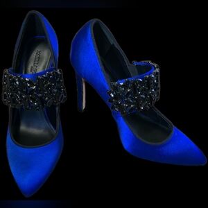 Karl Lagerfeld Paris Gavi Satin Embellished Pumps Bermuda Blue Heels Size 6.5